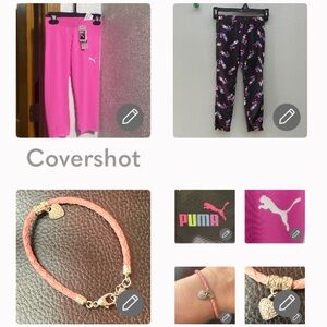 2 pair of Puma leggings 6/7+925🩶accent leather braid bracelet 6-7.25”adj